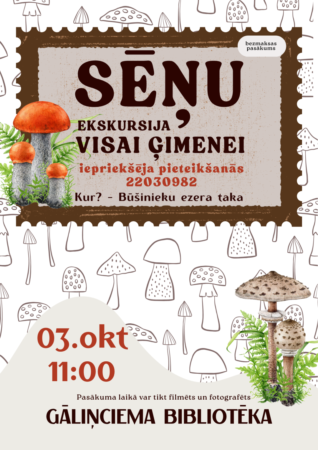 Sēņu ekskursija ģimenei, Būšnieku ezera taka, 3. oktobrī.